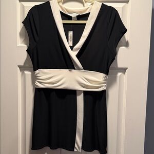 White House Black Market Black and White Wrap Blouse